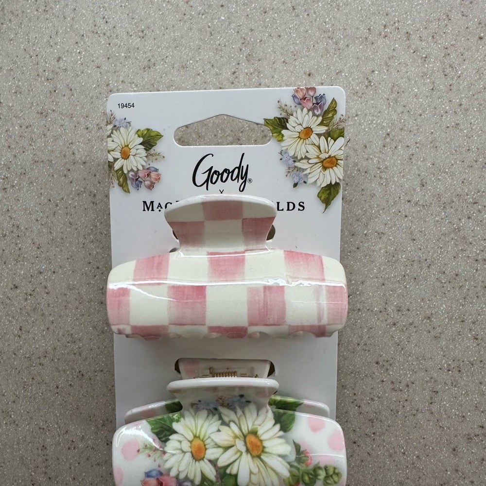 MacKenzie-Childs Pink and White Check Resin Hair Claw Clip